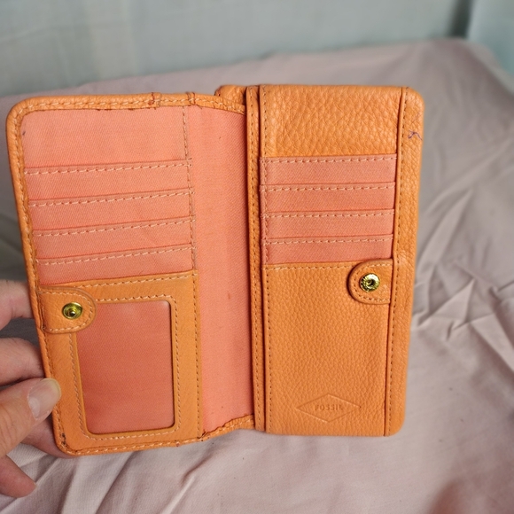 Vtg Fossil Women's Pebbles Leather Pink/Salmon Leather Wallet - Picture 11 of 16